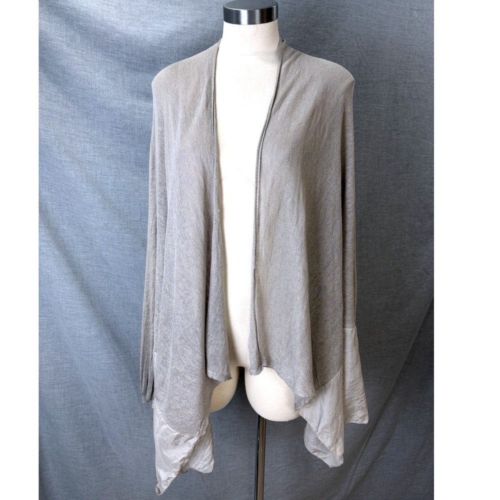 Eileen Fisher Taupe Linen Silk Open Cardigan Italian Yarn‎ Silk Panel S